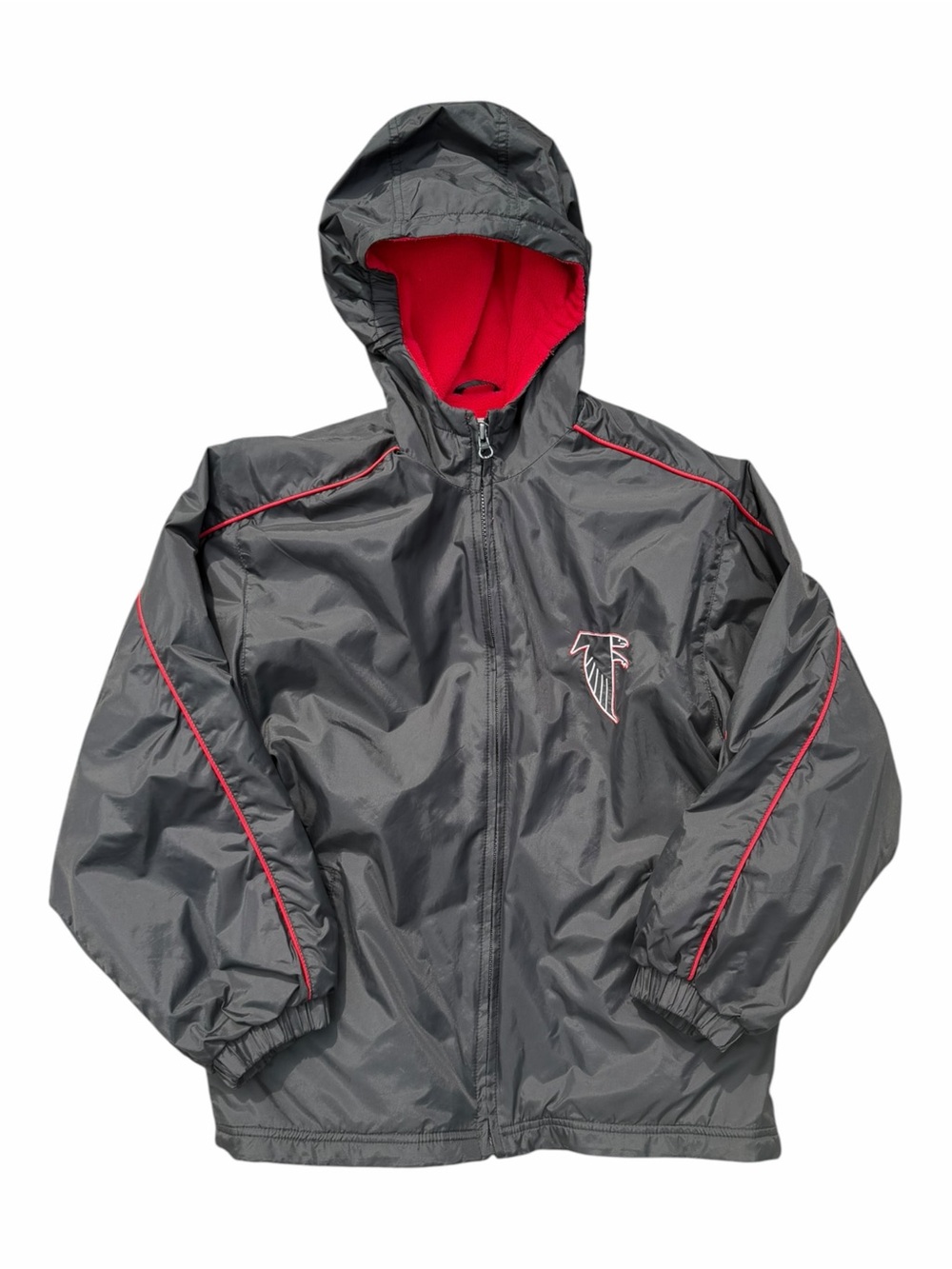 NFL Atlanta Falcons Jacket Youth M 10-12 Black Red Fleece Lined Hooded Coat